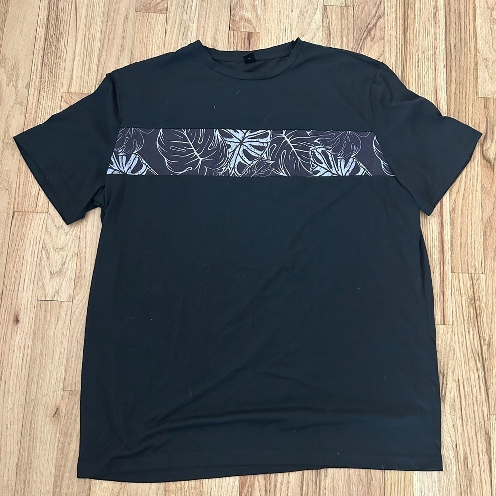 SHEIN Men’s Black Floral Striped Active Summer T-Shirt Sz XXL